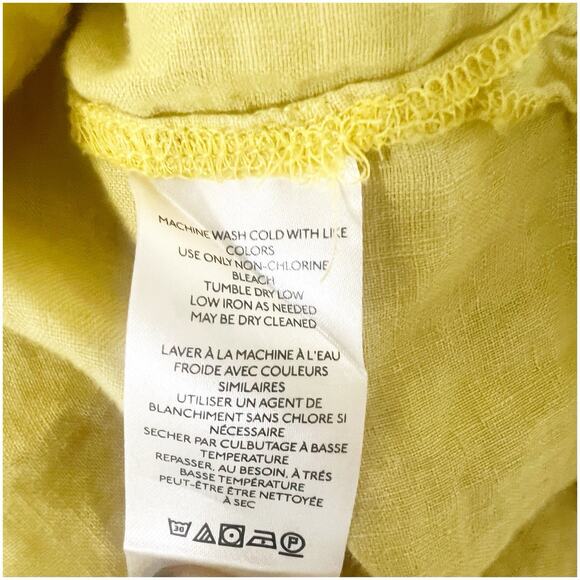 PILCRO Anthropologie 100% Linen Surf Button Down Short Sleeve Shirt Yellow Med - Picture 12 of 13